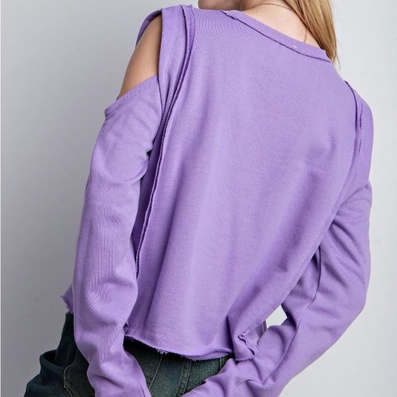 Easel Lavender Cold Shoulder Sweatshirt - Picture 5 of 5